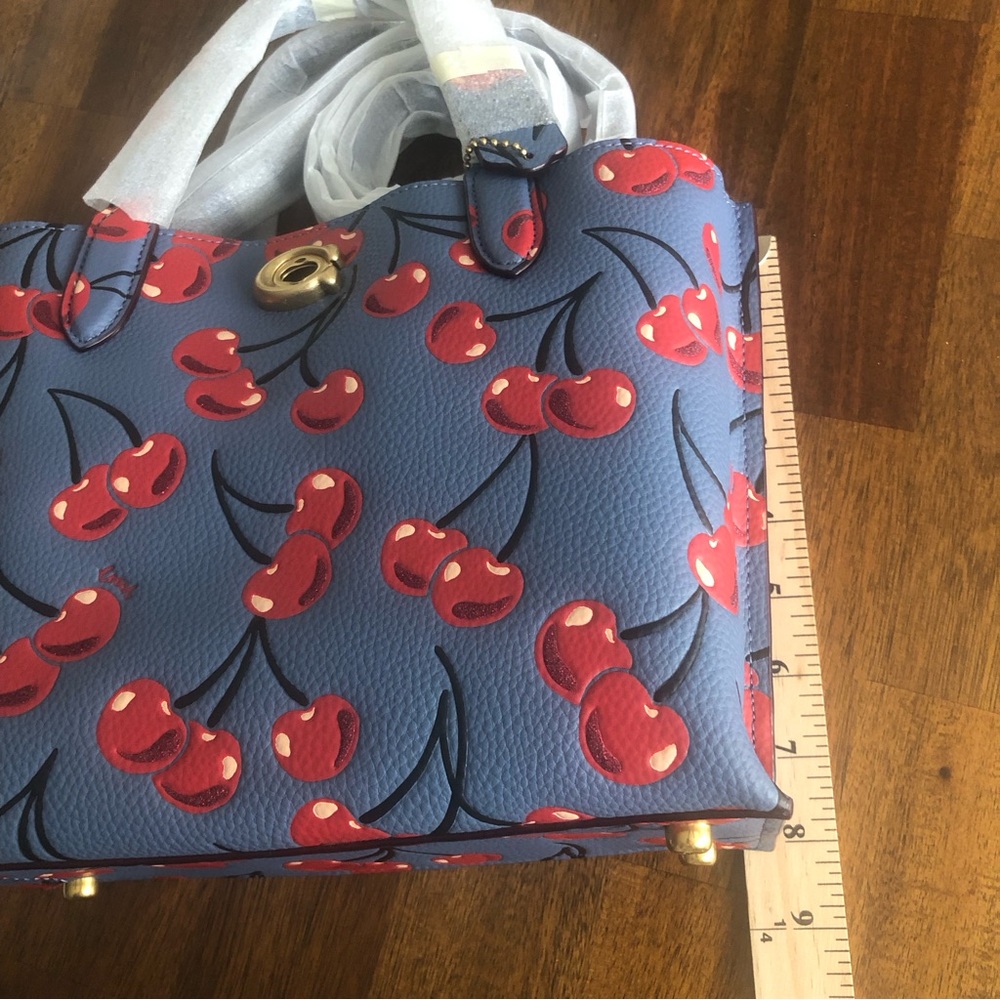 NWT $350 COACH Willow Cherry-Print Leather Tote Bag! - Picture 11 of 16